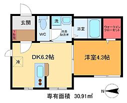 グラン・ジュテ 1DKの間取図画像