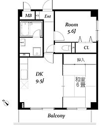 ハイツエーデルワイスIII 4階2DKの間取り