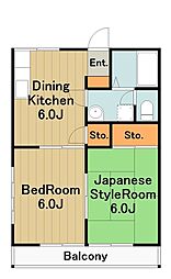 レジデンスアイ 1階2DKの間取り