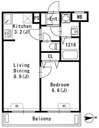 グランパセオ文京小日向 2階1LDKの間取り