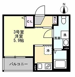 ベイルーム東本厚木 1Kの間取図画像