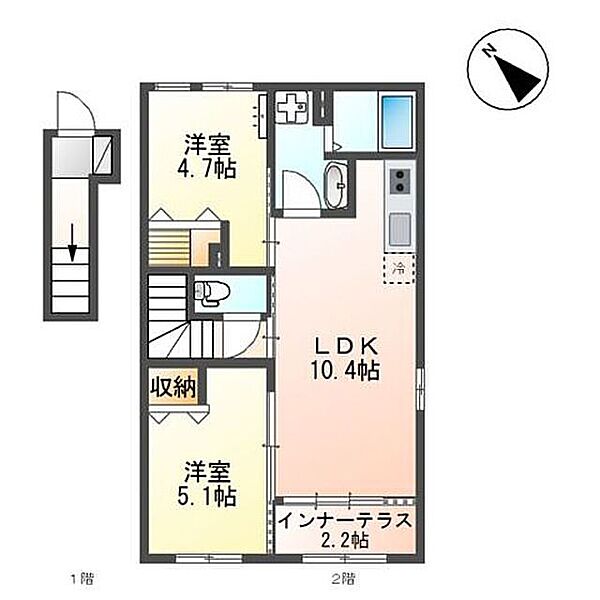 神奈川県相模原市南区上鶴間本町６丁目(賃貸アパート2LDK・2階・52.25㎡)の写真 その2