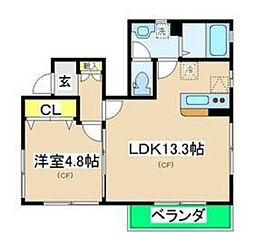 クレストヒル山下D 2LDKの間取図画像