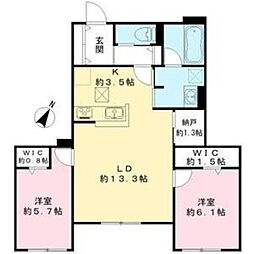クレスタ芦屋 1階2LDKの間取り