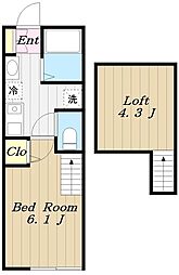 プレットさがみ野 2階1Kの間取り