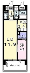 メゾンドプリュネ 1LDKの間取図画像