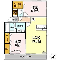 グランヴェール弐番館 2LDKの間取図画像