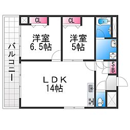 ベルフィオーレなかもず 2LDKの間取図画像