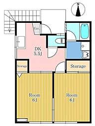 アサヒ荘 2階2Kの間取り