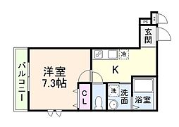 フジパレス三国ヶ丘1番館 1Kの間取図画像