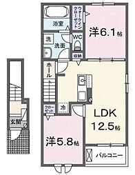 リコルディ 2階2LDKの間取り