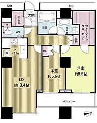 高輪ザ・レジデンス 27階2LDKの間取り