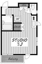 エスペイス池袋イースト 2階ワンルームの間取り