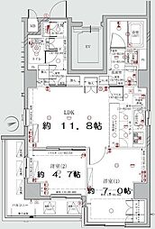 ディアレイシャス港区海岸 6階2LDKの間取り