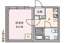 ラシクラス豊玉北 4階1Kの間取り