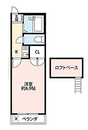 サンハイツ八千代台 1Kの間取図画像