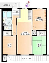 多摩平マンション 3LDKの間取図画像