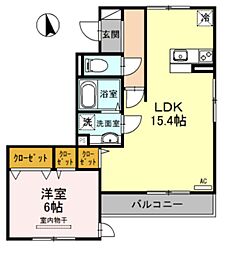 プランドール甲子園口 1LDKの間取図画像