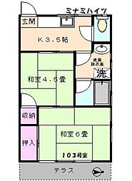 ミナミハイツ 1階2Kの間取り