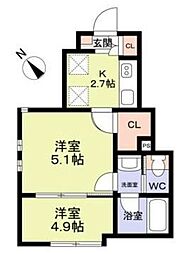 WoodCrest沼袋Terrace 2Kの間取図画像