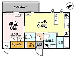 ロイジェントパークス西馬込 2階1LDKの間取り