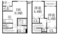 草加市清門2丁目タウンハウス 2DKの間取図画像