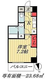 JR総武線 市川駅 徒歩7分の賃貸マンション 5階1Kの間取り