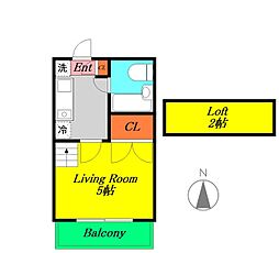 サンタリーベ 2階1Kの間取り