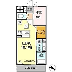 クレイドル 1階1LDKの間取り