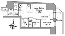 コンフォリア南品川 16階1LDKの間取り