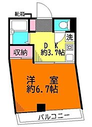 ベルヴィル 3階1Kの間取り