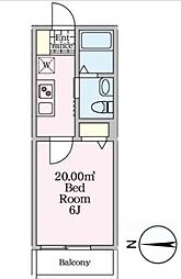 ウィングガーデン武里 3階1Kの間取り