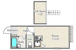 リバーサイドコート 2階ワンルームの間取り