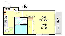 グレイス四ツ木 3階1Kの間取り