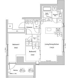 ザ・パークハビオ人形町レジデンス 2LDKの間取図画像