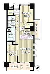 パークホームズ目黒リバーサウス 2LDKの間取図画像
