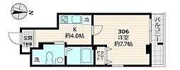 クロストーン町屋 1Kの間取図画像