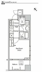 プライムアーバン月島 6階1Kの間取り
