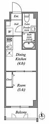 アーバハイツ六町環七北通り 1DKの間取図画像