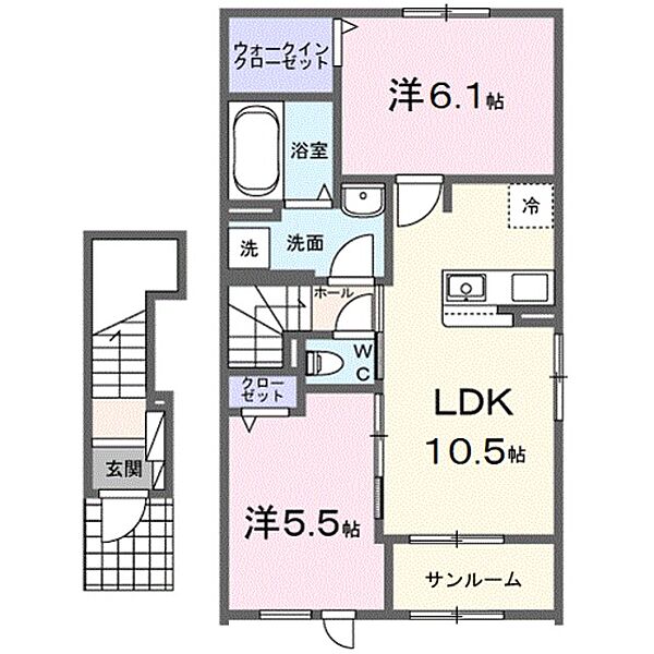 和歌山県和歌山市毛見(賃貸アパート2LDK・2階・57.50㎡)の写真 その2