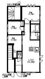 アベニール早稲田 1階3LDKの間取り