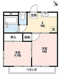 ヤマジンハイツ3 2Kの間取図画像
