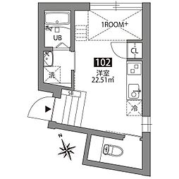 GREEN TERRACE KICHIJOJI 1階ワンルームの間取り