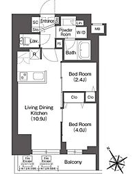 ブルーロック後楽園 6階2LDKの間取り