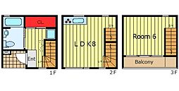 サンハウス 1階1LDKの間取り