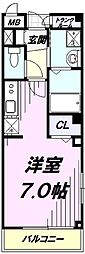バルビゾンI 3階ワンルームの間取り