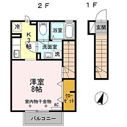 HABITATION 2階1Kの間取り