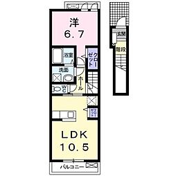 ゼファーコート 2階1LDKの間取り