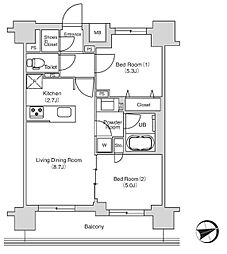 エミリブ鷺ノ宮 4階2LDKの間取り