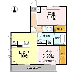 フローラ 3階2LDKの間取り